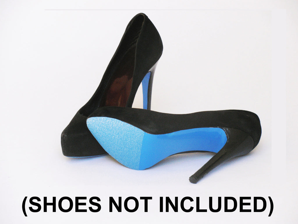 blue sole kit on black heels