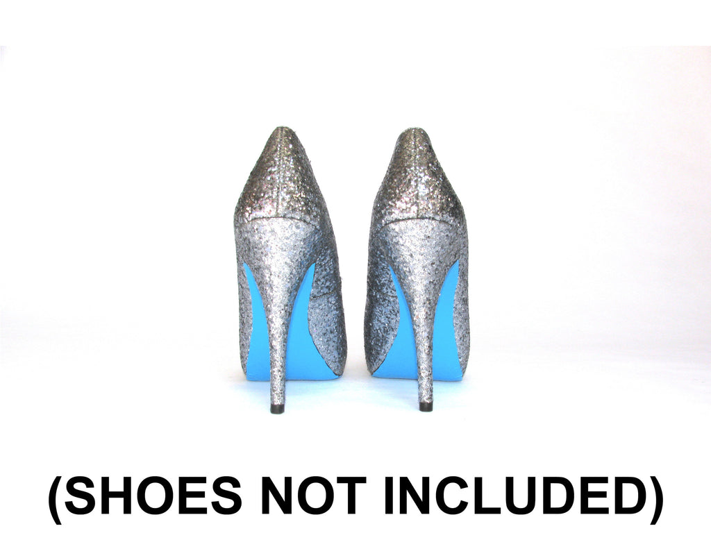 blue sole kit on silver heels